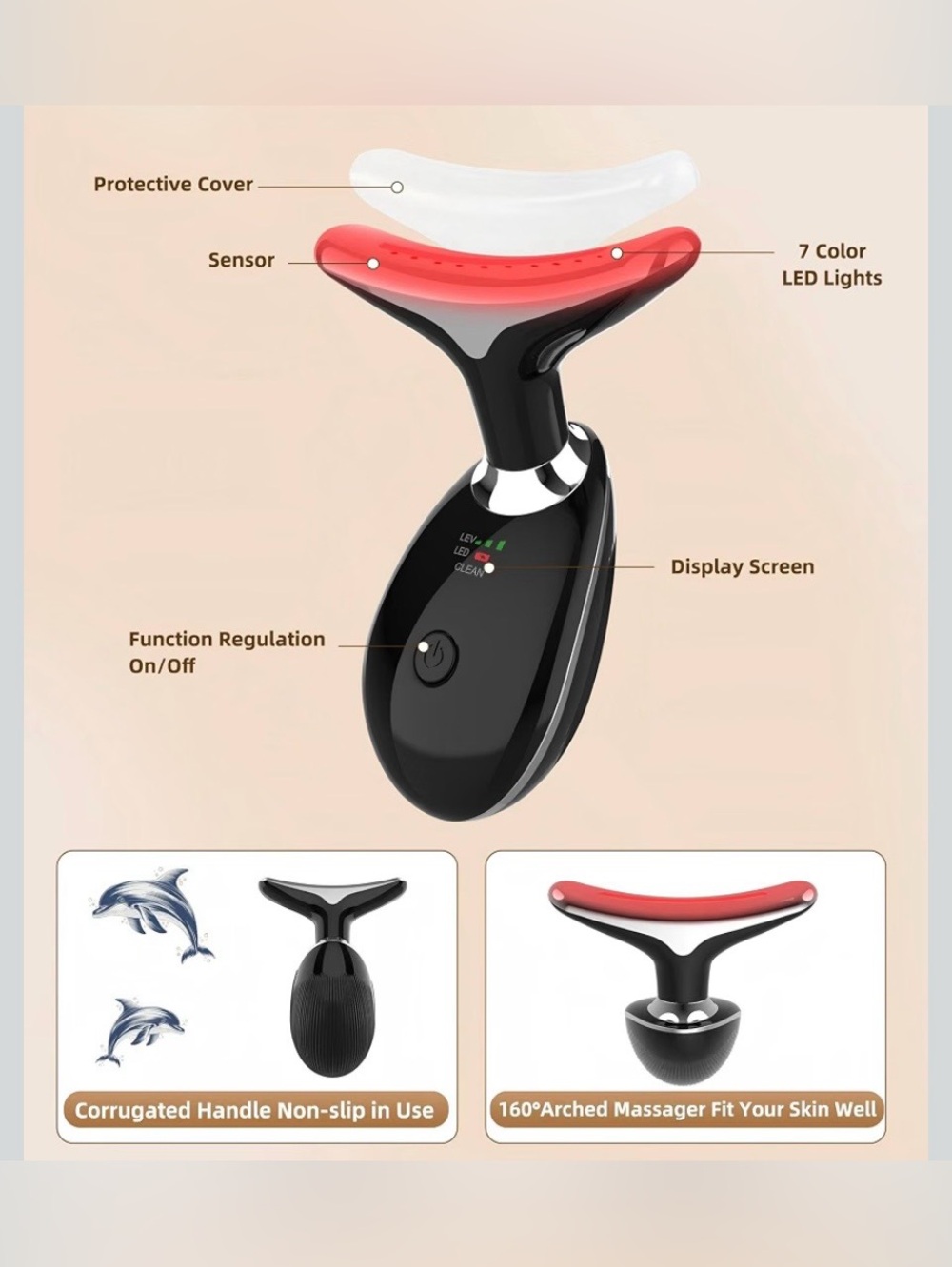 7 in1 Face Massager Red Light Therapy Wand Facial Neck Skin Care LED Lift Device